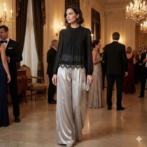 MICHAEL MICHAEL KORS Black Beaded Long Sleeve Fancy Easy Care Poly Blouse Sz M